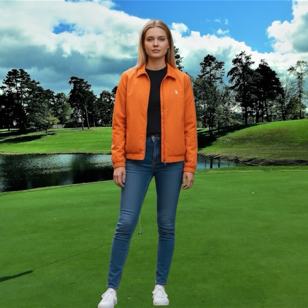Ralph Lauren golf jacket medium Women Orange, Zipper Front, Pockets w/buttons